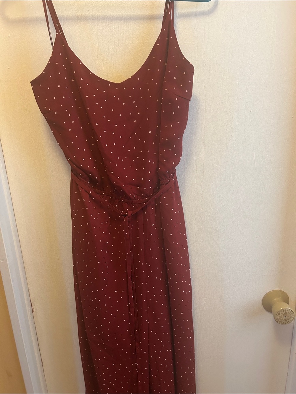 Women’s Burgundy Polka Dot Maxi Jumpsuit